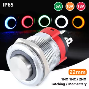 22mm Metal Push Button Switch ON/OFF High Head LED Light Latching Momentary IP65 - Picture 1 of 10