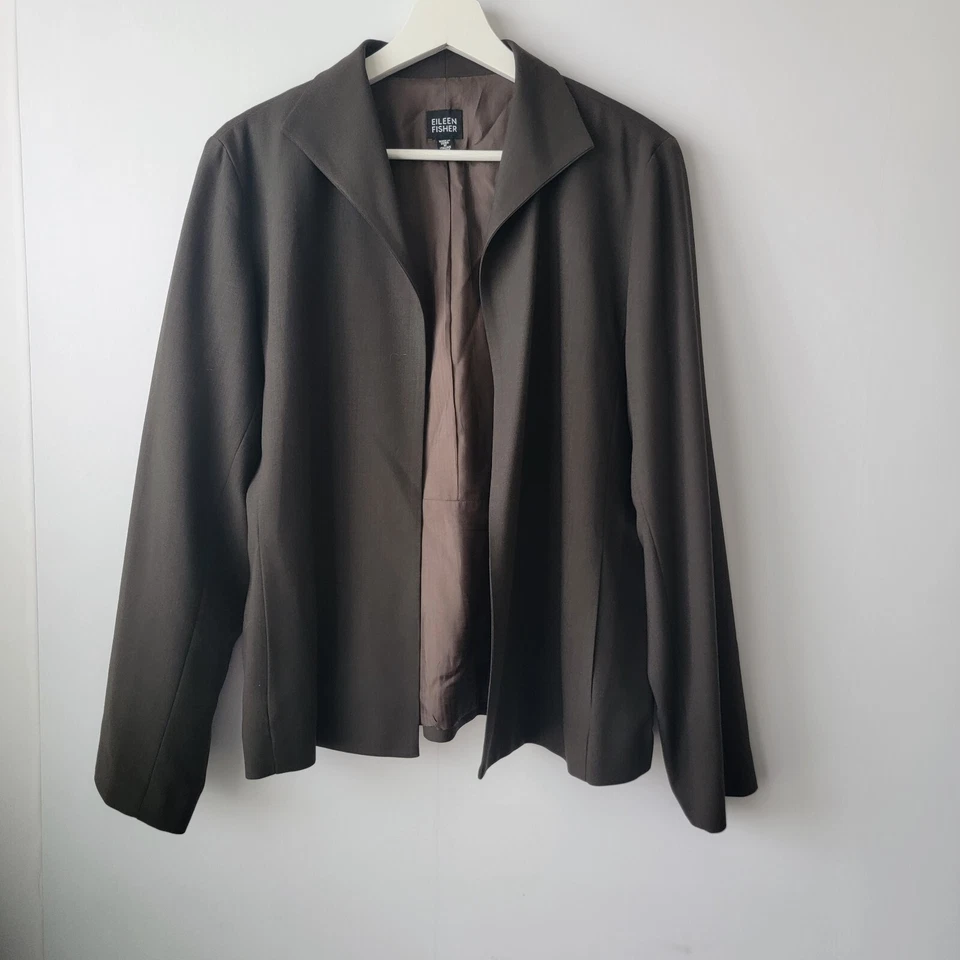 Chaqueta Eileen Fisher Mujer Frente Abierto Talla M Verde Lana Forrada Manga Larga Foto 1 de 4