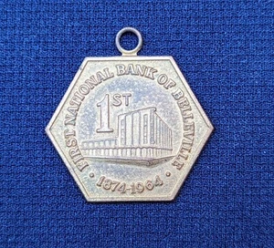 Vtg 1964 Brass Anniversary First National Bank Belleville Key Watch Fob Illinois - Picture 1 of 2