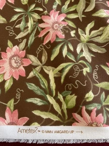 9.5 Yds Vintage Ameritech Upholstery Fabric Pink Passion Flowers Brown /greens - Picture 1 of 4