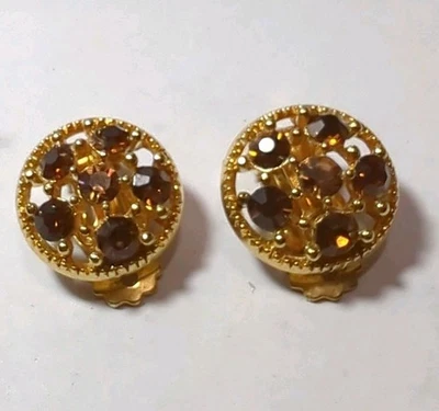 Топаз кристалл золотистый серьги зажим на несколько камней круглый винтажный отличном - Изображение 1 из 4
