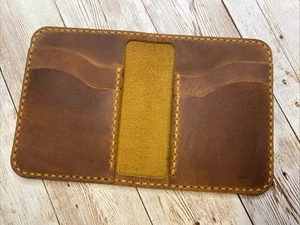 Handmade Full Grain Oil Tan Leather Men’s Bifold Wallet Brown And Dark Tan - Picture 1 of 4