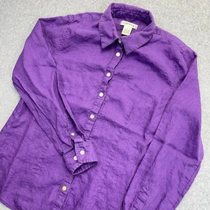 Orvis 100% Linen Shirt Womens 6 Purple Button Up Long Sleeve Top - Picture 1 of 7