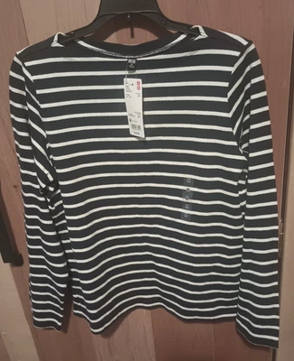 Camiseta Top Uniqlo Mujer Azul Marino Blanco Rayas Manga Larga Talla M Foto 1 de 4