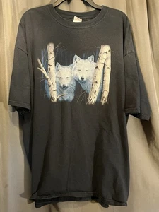2002 Anvil Arctic Wolves Birch Trees Black Graphic T Shirt Size 3XL XXXL - Picture 1 of 5