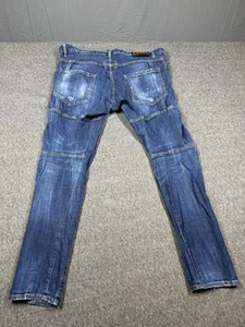 DSquared2 Mens Tidy Biker Jeans 54 Blue Distressed Paint Splatter 40x31 Italy - Picture 1 of 19