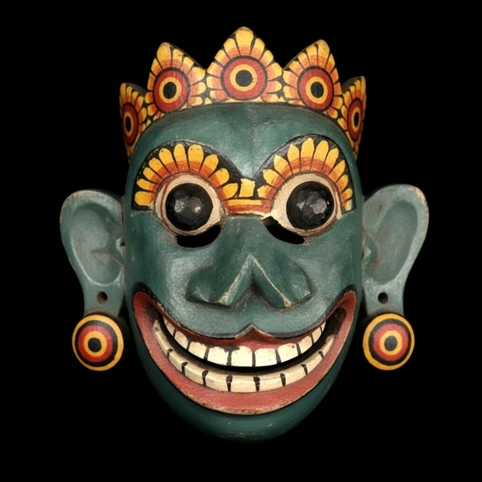 Unique Handcrafted 13" Wooden Demon Devil Monster Mask Sri Lanka Traditional Art - Image 1 of 1