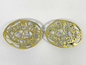 Victorian Antique Brass Masonic Trivets – Pair c.1860 Flat Iron Stands Freemason - Picture 1 of 6