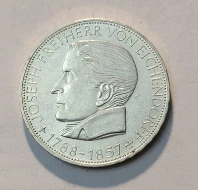 1957 J (UNC) Germany -5 Deutsche Mark  Von Eichendorff Commemorative Silver Coin - Image 1 of 4
