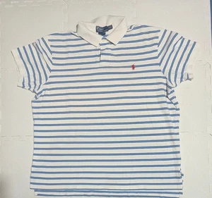 Vintage Polo Ralph Lauren Striped Polo – White & Light Blue – Size 2XL - Picture 1 of 7