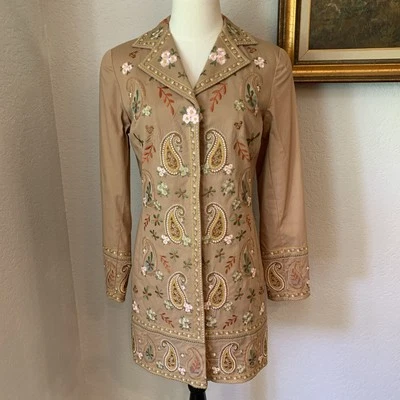 Chaqueta para mujer Coldwater Creek talla 6 tostada floral y cachemira bordada forrada larga Foto 1 de 4