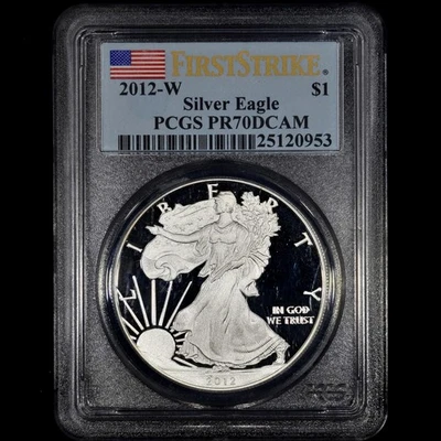 2012-W $1 PRUEBA SILVER EAGLE ✪ PCGS PR-70 ✪ ETIQUETA BANDERA PRIMER GOLPE A ◢DE CONFIANZA◣ Foto 1 de 2