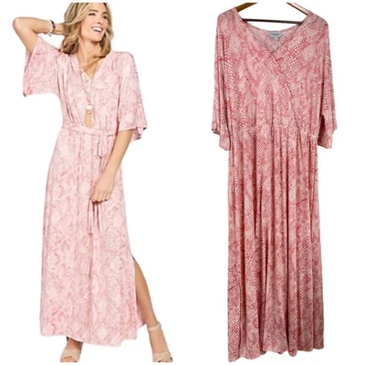 Maxi Vestido Tejido Alta Tribu Hippie Rosa Pitón Estampado Animal Talla 1X Sin Cinturón Foto 1 de 4