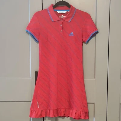 Vtg Adidas Adipure ForMotion Tennis Dress Sz S Red Ruffle Climalite Blue Stripe - Image 1 of 4