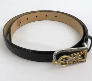 BRIGHTON Black Belt C6803 Women Sz ML 32 Crafted U.S.A. 3/4" W. Silver Gold Tone - Picture 1 of 9
