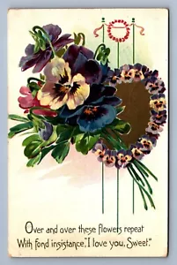 Cartolina Vintage San Valentino Vacanze Tuck's Missive Floreali Viola Fiori Cuore - Foto 1 di 2