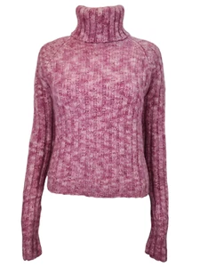 Club Monaco Womens Sweater Crop Mohair Wool Blend Cable Knit Turtleneck Pink Lg - Picture 1 of 6