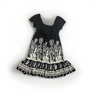 Anna Sui DRESS Anthropologie 100% Silk Black + White Whimsey Goth Babydoll Fairy - Picture 1 of 14