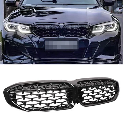 Adatto per BMW Serie 3 G20 G21 Reni Lucido Nero Mesh Design Griglia Ornamentale