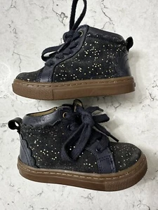 Vertbaudet Pram Boots Girls' Toddler Size 5.5 / 21 Navy Blue Gold Polka Dots - Picture 1 of 5