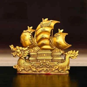 Feng Shui Copper Lucky Dragon Boat Ornaments Smooth Sailing Dragon Boat Decor - Picture 1 of 4