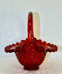 Fenton, Basket, Colonial Ruby, Hobnail Pattern. - Bild 1 von 11