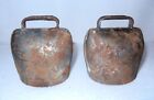 2 Vintage 3 1/4" Cow Bells Swiss Made Fold Over Metal, Goat on Mountain Top Mark