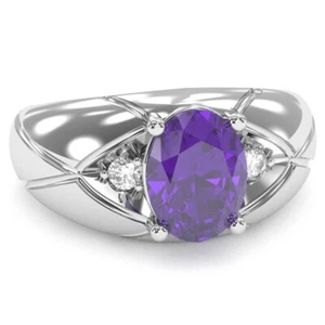 Men's Designer Amethyst Diamond Ring In Solid 14k /10k Solid Gold - Picture 1 of 40
