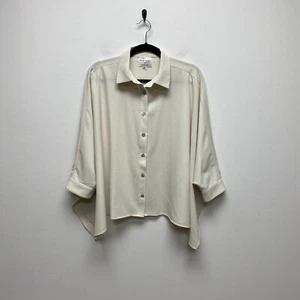 Chicos Marla Wynne Womens Cream Dolman Oversized Side Slit Button Up Shirt M - Picture 1 of 8