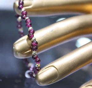 NATÜRLICHES AMMETYST/14K GELBGOLD ARMBAND 3 MM PERLEN DAMEN STRETCH 6 1/2 ZOLL - Bild 1 von 7