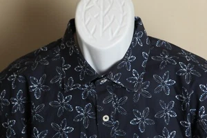 BUGATCHI Men's blue and white floral Shaped Fit long sleeve shirt L Large EUC - Picture 1 of 5