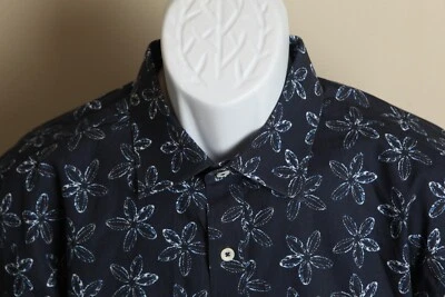 BUGATCHI Men's blue and white floral Shaped Fit long sleeve shirt L Large EUC - Image 1 of 4