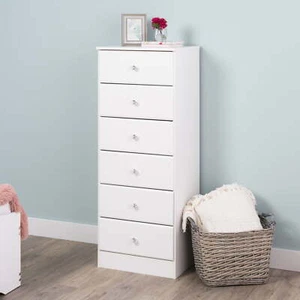 6-Drawer Tall Chest with Acrylic Knobs Bedroom Furniture Dressers Sturdy MDF NEW - Picture 1 of 9