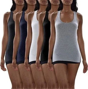 SEXY BASICS WOMEN'S 5 PACK TANK TOPS STRETCH ACTIVE FITNESS sz XL MULTI SBW444X4 - Picture 1 of 7