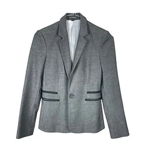 Express grauer taillierter Blazer Gr. 4 gefüttert Einknopf Taschen Jacke Karriere - Bild 1 von 6