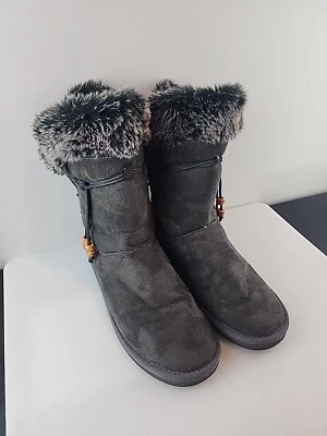  BOTAS CÁLIDAS RENEEZE MUJER TALLA 10 GRIS IMITACIÓN/GAMUZA/PIEL SINTÉTICA FORRADAS MEDIA PANTORRILLA  Foto 1 de 4