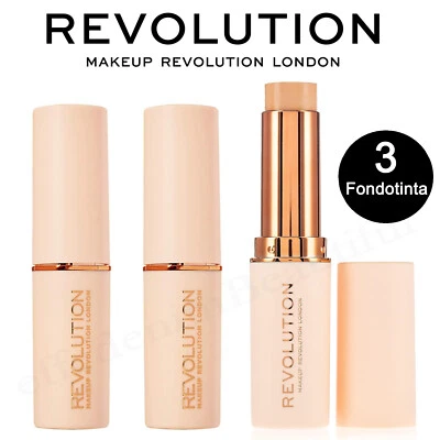 MAKEUP REVOLUTION 3 fondotinta coprente make up REVOLUTION London lunga durata Foundation Stick 3x