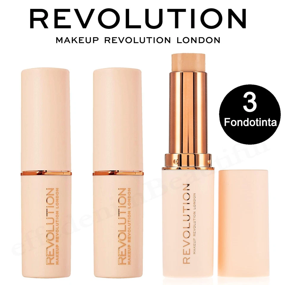 MAKEUP REVOLUTION 3 fondotinta coprente make up REVOLUTION London lunga durata Foundation Stick 3x