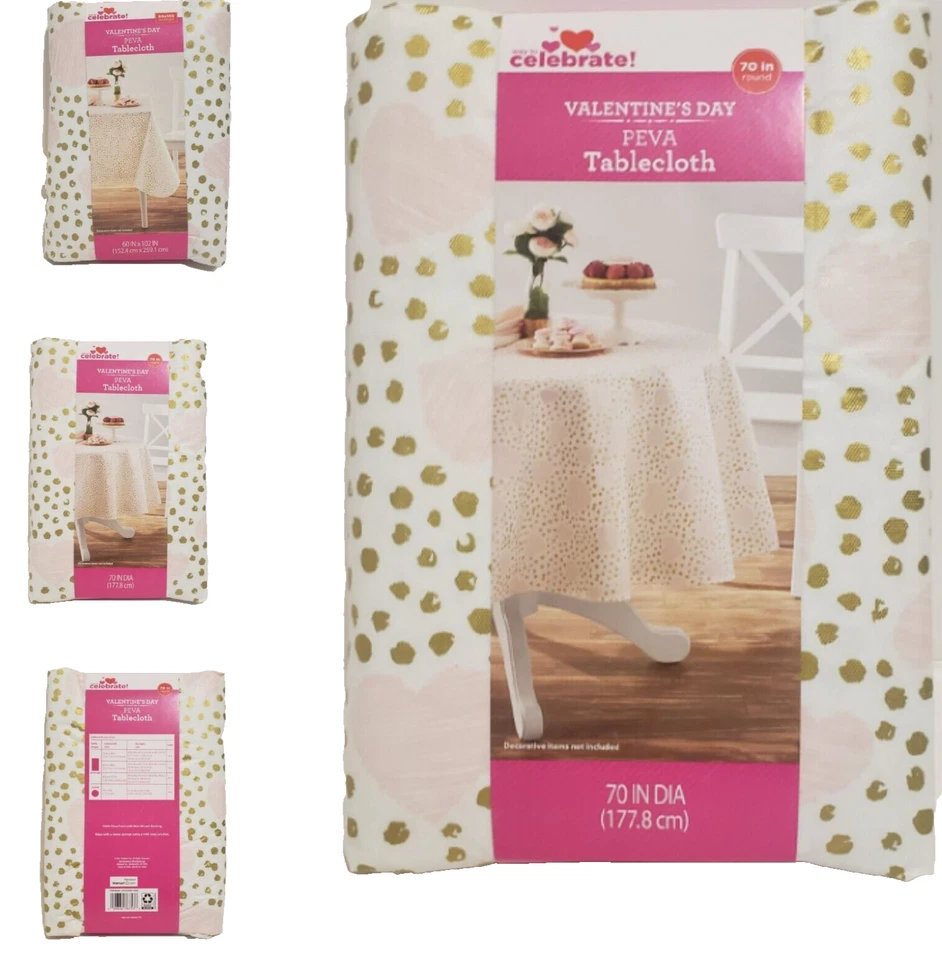 Valentines Day /Wedding Vinyl Tablecloth 60 x 102  or 70 in  Pink Hearts - Image 1 of 1