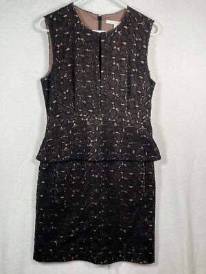 Vestido Diane von Furstenberg DVF Crochet Encaje Peplum Talla 10 Negro Fiesta Delian Foto 1 de 4