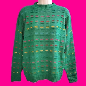 VINTAGE 80s PICKET AND POST 3D Unique Multicolor Green Knit Sweater XL - Bild 1 von 4