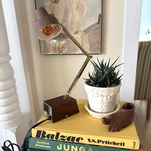 Vtg Mini Tensor Desk Lamp With Adjustable Arm Wood & Brass Finish Mid-Century - Picture 1 of 8