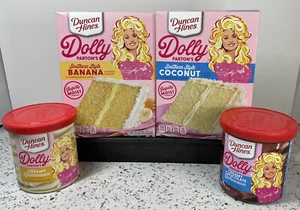 Dolly Parton Duncan Hines Cake Mix & Frosting, Banana Coconut Vanilla Chocolate - Picture 1 of 9