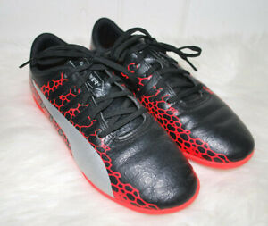 Puma Evo Power 4 Indoor Soccer Shoes Boys 5C 5 Youth Black Neon Red Gray Unisex
