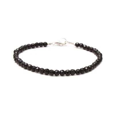  Brazalete con cerradura de plata redonda facetada espinela negra 25 quilates. 8" pulgadas 4,5 mm Foto 1 de 4