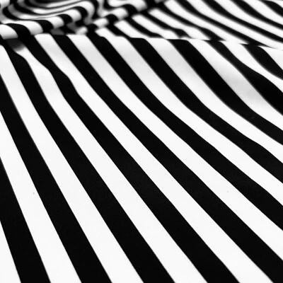 Tessuto spandex nylon stampa righe bianco e nero 4 vie strech - Immagine 1 di 4