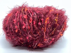 Burgundy Blast Eyelash Blend Yarn - Ice 70724 Soft Neon Pink Orange Yellow Flags - Picture 1 of 6