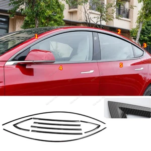 Carbon Fiber S.Steel Window Strips Cover Trim 10P For Tesla 2017-2022 Model 3 - Bild 1 von 5