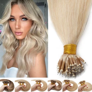 Nano Ring Beads Hair Extensions 100% Real Remy Human Hair THICK Blonde 14-24INCH - Picture 1 of 43
