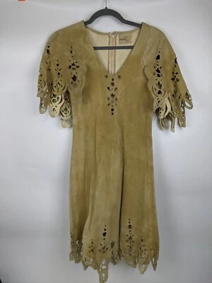 Vintage Natural Comfort Boho Hippie Suede Dress Size XS Small Tan - Image 1 of 4